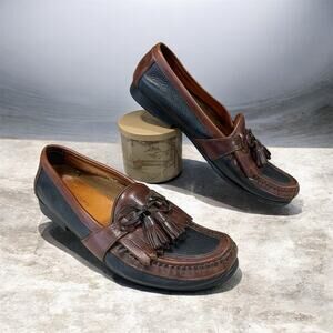 Johnston & Murphy Shoes Mens Size 11.5 Brown Black Leather Tassel Loafers Italy